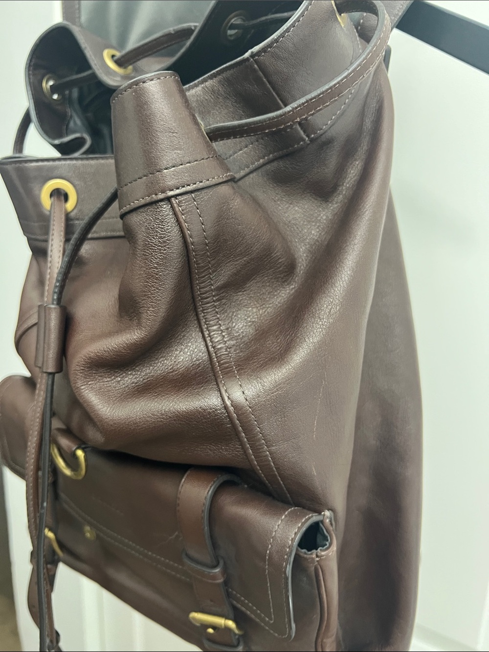 Coach Dark Brown Leather Buckle Backpack with Brass Hardware - Picture 13 of 17
